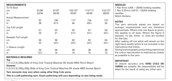 King Cole Knitting Pattern Sweater and Top in Tropical Beaches DK - Image 2
